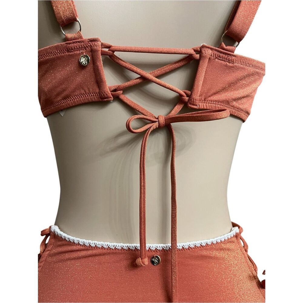 Victoria Secret Rust Orange High-Waist Lace-Up Bikini Set 38 B Top/Medium Bottom - Picture 5 of 7